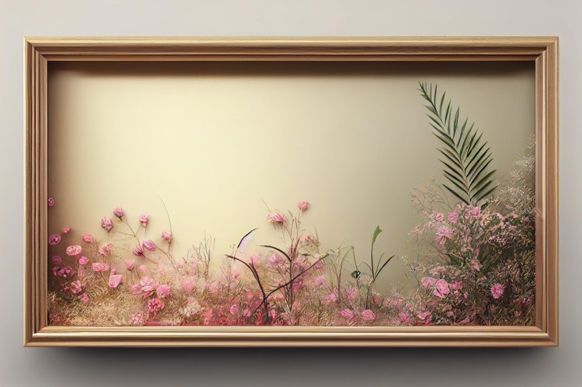 Gold Frame with Flowers and Grass | Photorealistic Surrealism