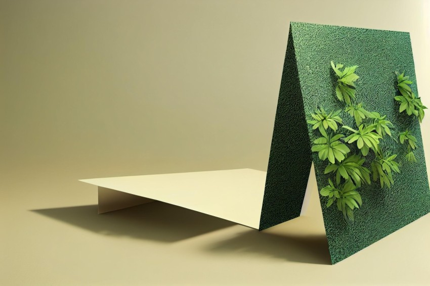 3D Cardboard Piece with Artificial Plant | Minimalist Stage Design