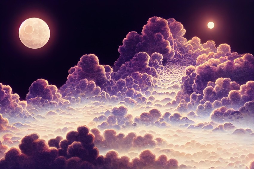 Purple Clouds with Moon - Realistic and Hyper-Detailed Renderings