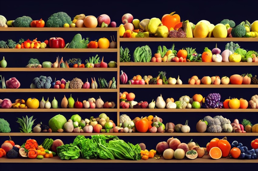 Realistic Shelves with Fruits and Vegetables - Decor