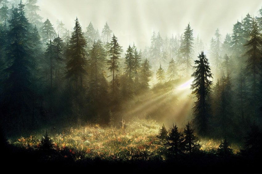 Sunrise in a Forest: Realistic Hyper-Detailed Rendering