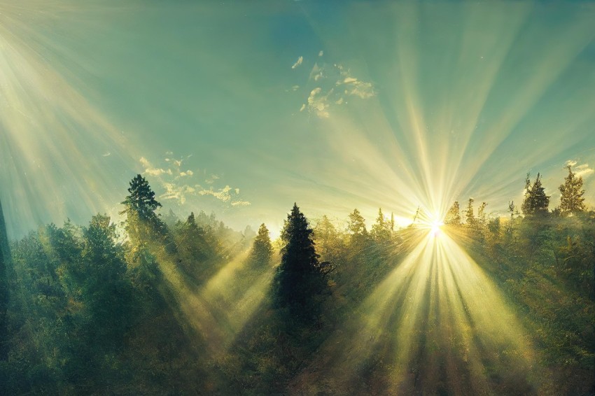 Sun Rays Through Forest | Ethereal Landscape | Detailed Nature