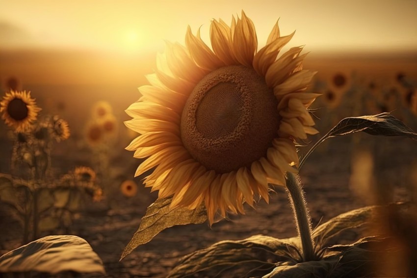 Sunflower Field at Sunset - Atmospheric Matte Painting