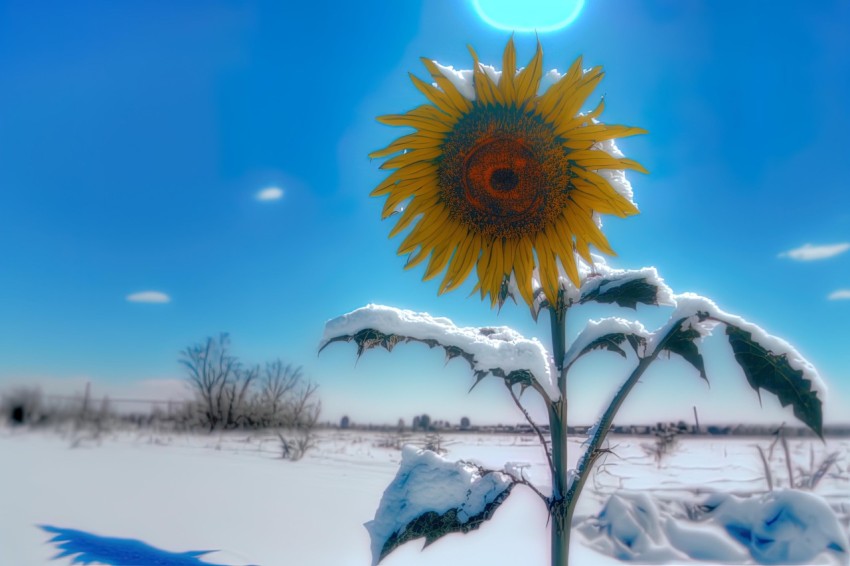 Sunflower in Snow: HDR Photography with Surrealistic Vibes