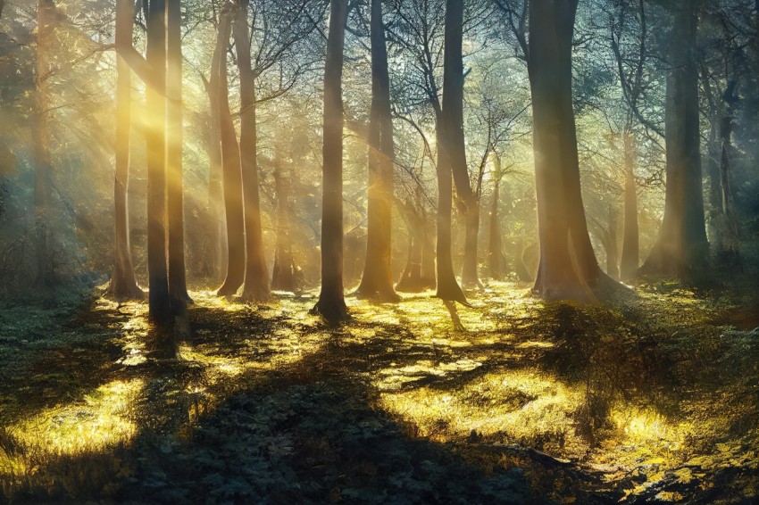 Sun Rays Through Forest: Dutch Landscapes Inspired Image