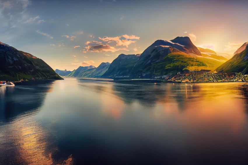 Serene Mountain Lake in Golden Light - Norwegian Nature