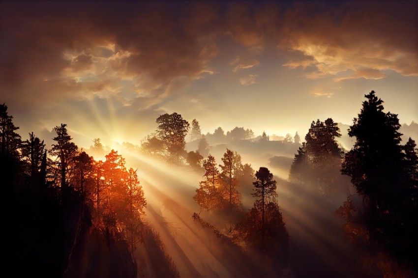 Enchanting Sunrise Over Trees in Autumnal Setting - Dreamy Landscapes