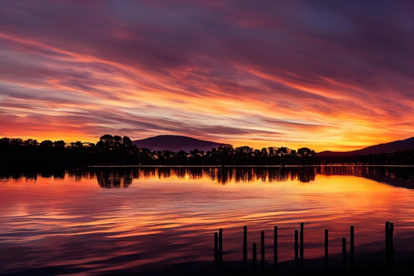 Captivating Sunrise over a Lake with Australian Landscapes