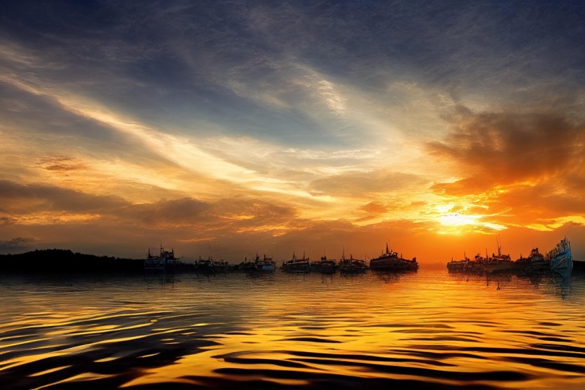 Sunset with Boats - Photo-realistic Landscape Art