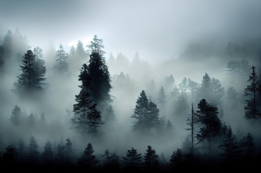 Mysterious Forest in Dark Teal and Dark Gray | Exotic Fantasy Landscape