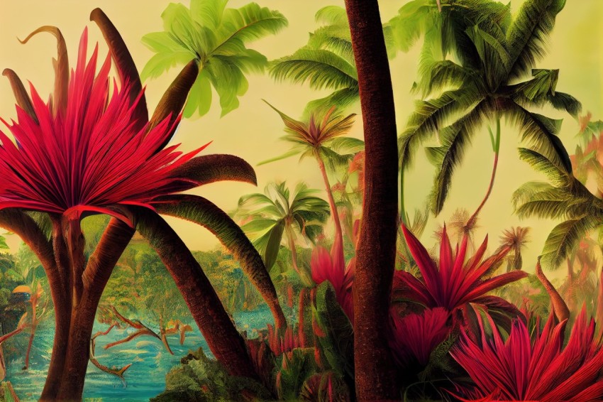 Tropical Palm Trees and Stream | Photorealistic Floral Still-lifes