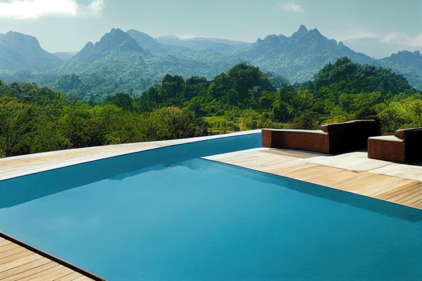 Burma-inspired Pool Overlooking Hills with Dreamlike Scenery