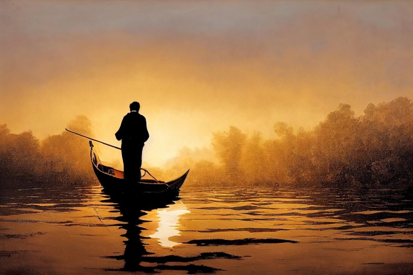 Golden Hues: A Captivating Painting on a Lake