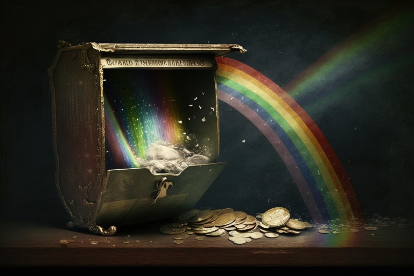 Old Money Box with Rainbow: Psychological Phenomena Illustrations