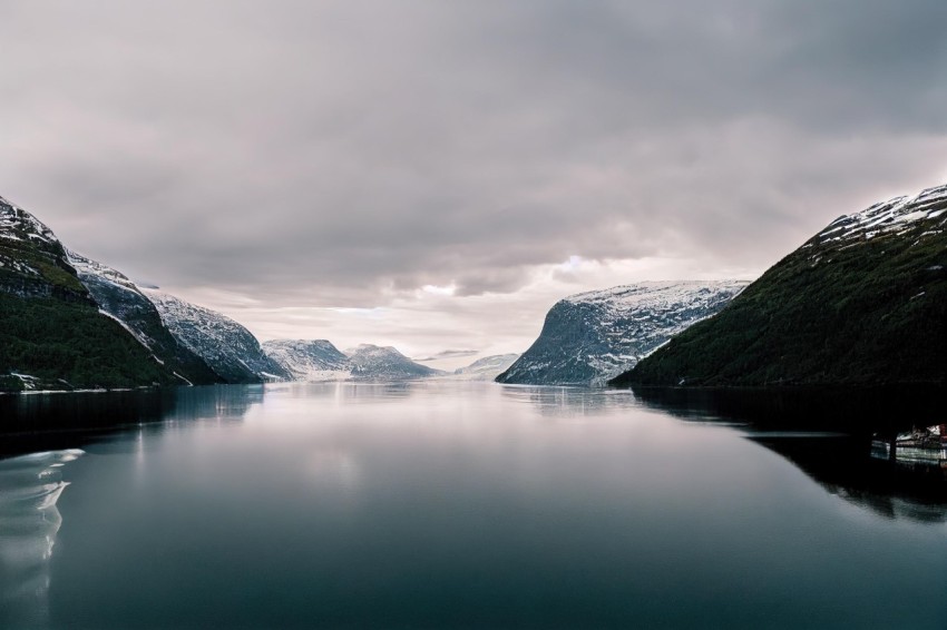 Norwegian Mountain Landscape with Ocean and Snow | Calming Symmetry
