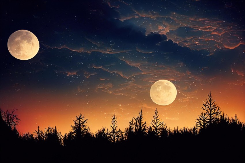 Moon and Trees: A Romantic Landscape with Impressive Skies