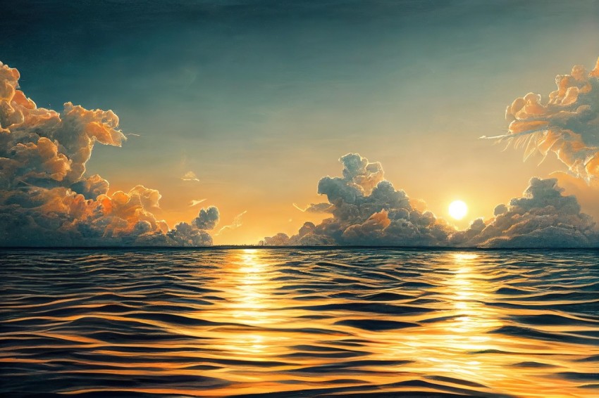 Captivating Hyper-Realistic Water Painting: Sunset View in Traditional Oceanic Art Style