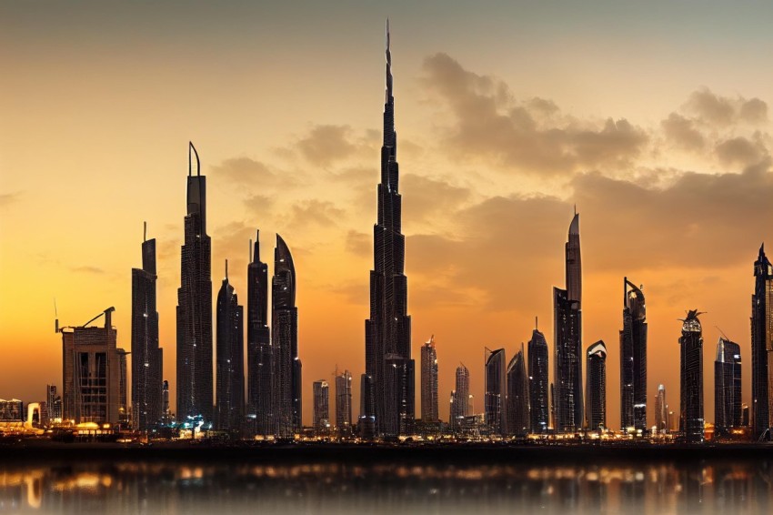 Dubai Skyline at Sunset: Elaborate Facades and Metallic Finishes