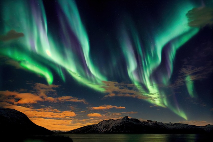 Northern Lights over Mountain Range: A Captivating Display of Aurora Borealis