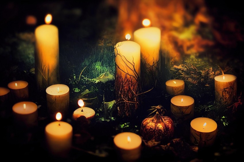 Mystic Forest Candles and Pumpkins | Dreamy Atmosphere