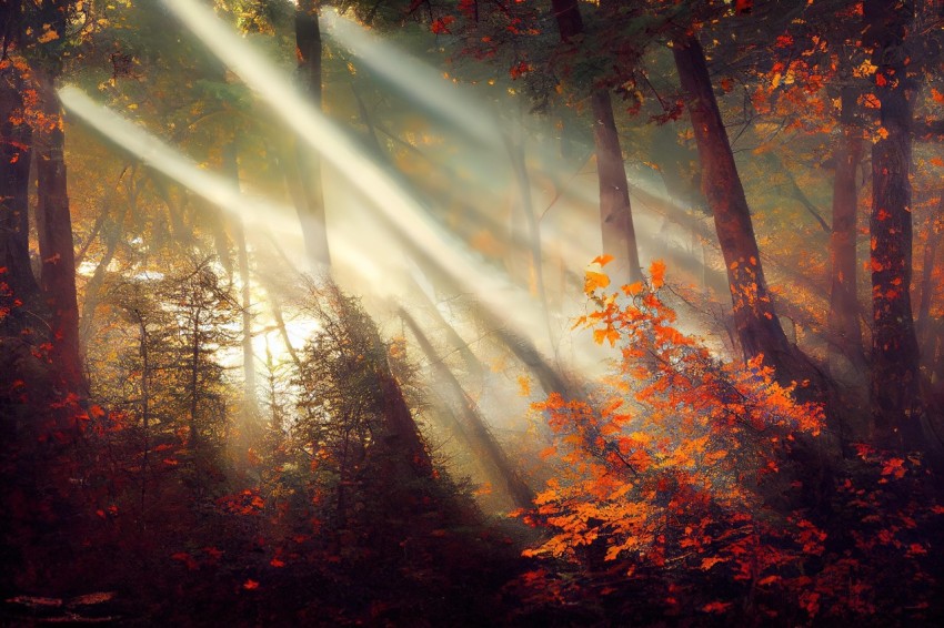 Vibrant Fantasy Forest with Rays of Light