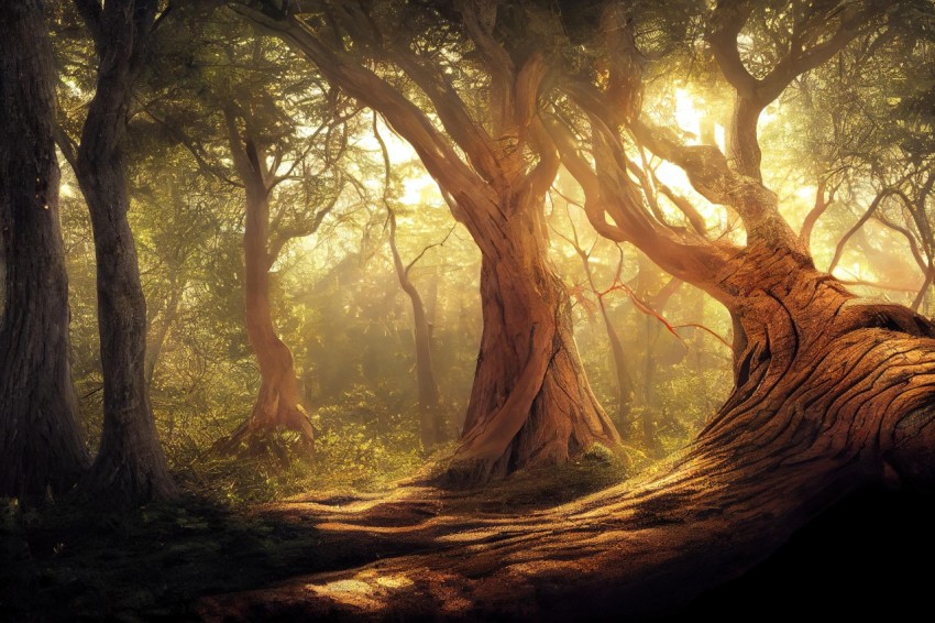 Epic Fantasy Scene: Majestic Tree in the Forest