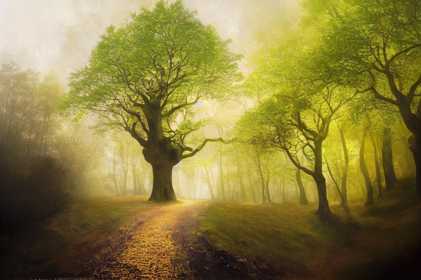 Tranquil Path through a Green Forest | Fantasy Landscapes