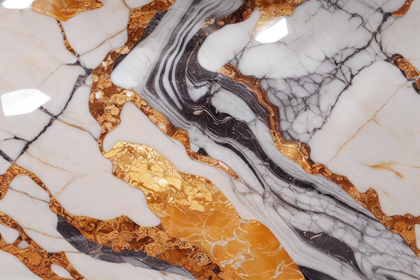 Exquisite Marble Floor with Gold and Black Patterns