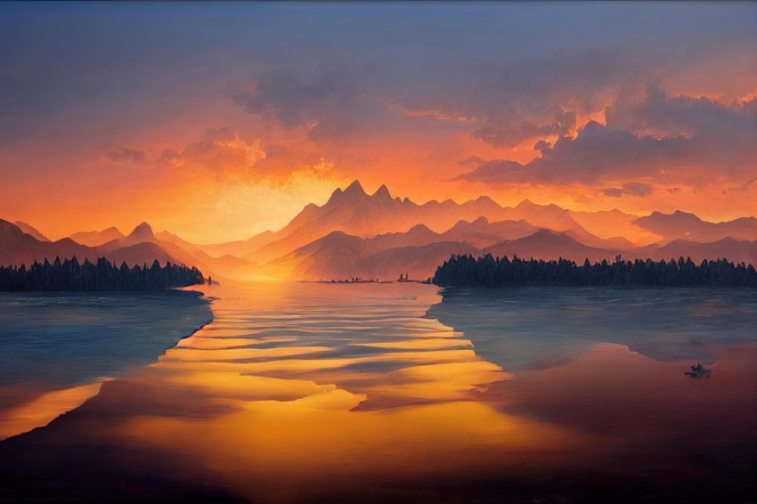 Breathtaking Lake View at Sunset | Calming Oil Painting