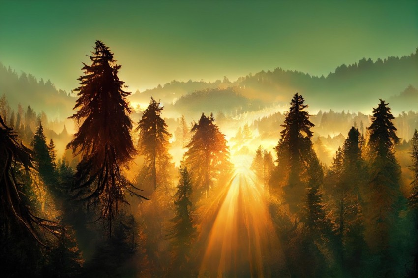 Ethereal Forest in Golden Sunlight - Nature-Inspired Art