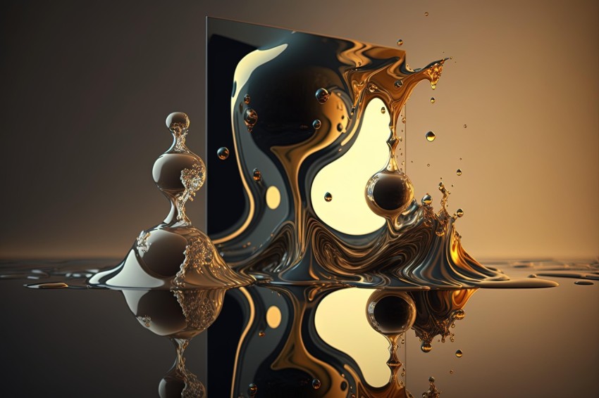 Surreal 3D Drawing in Light Gold and Dark Bronze