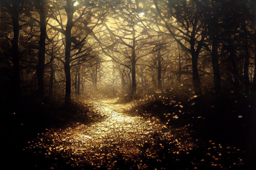 Enchanting Path through Dark Forest | Fantasy Illustration