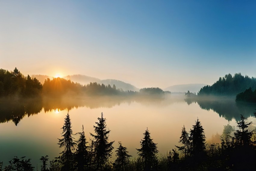 Tranquil Sunrise on Misty Lake | Norwegian Nature