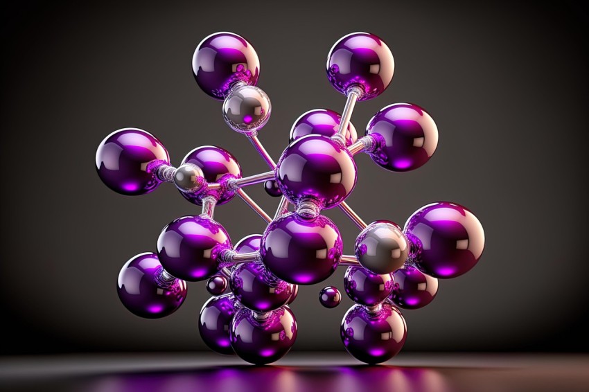 Luxurious Purple and Silver 3D Carbon Dioxide Molecule Sculpture