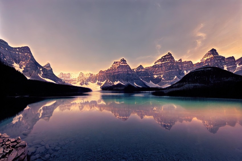 Mountains Reflecting in a Lake at Sunset | Pink & Turquoise Cross Processing