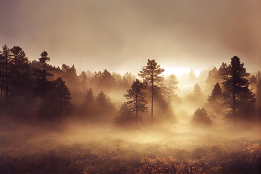 Foggy Forest with Trees and Mist - Traditional British Landscapes