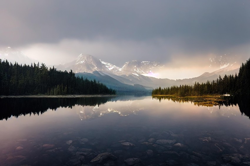 Misty Mountain Lake: A Captivating Reflection in the Fog