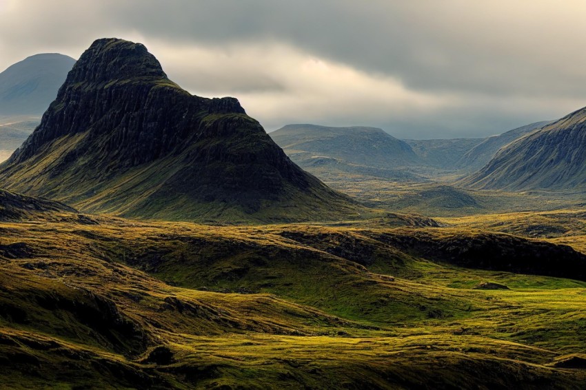 Grassy Valley in Scotland: Monumental Scale and Golden Light