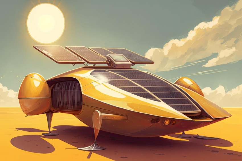 Yellow Solar Powered Vehicle in Art Nouveau Style