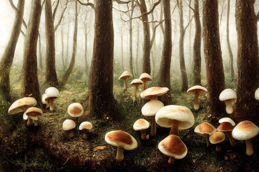 Mushrooms in Forest - Hyperrealistic Fantasy Art