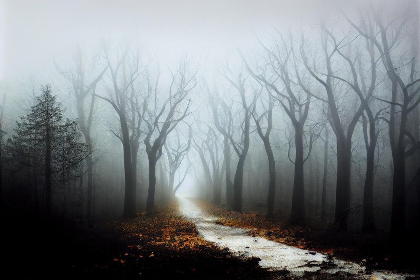 Misty Path in Foggy Forest - Macabre Fantasy Landscape
