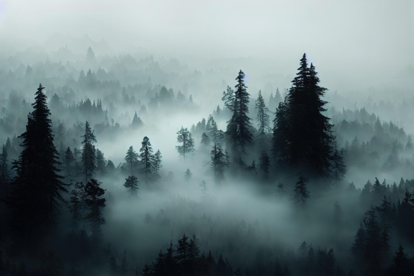 Foggy Forest with Isolated Trees - Captivating Nature Photography