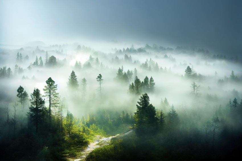 Serene Forest with Fog and Trees: A Mesmerizing Nature Captivation