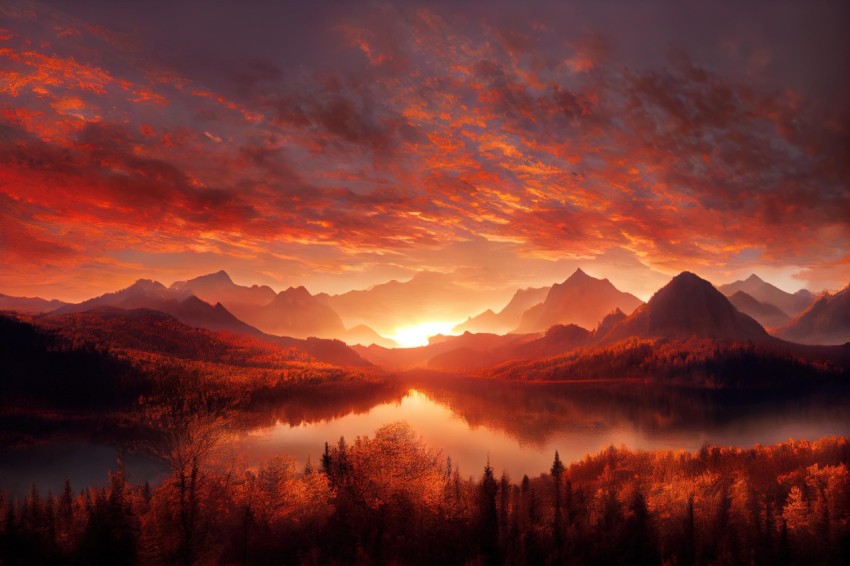 Red Orange Autumn Sunrise in Mountains | HD Wallpaper for iPhone