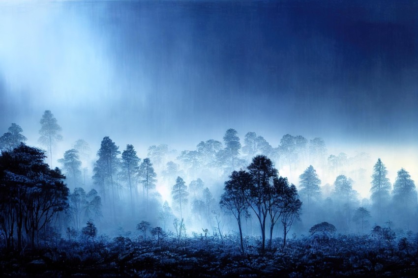 Enchanting Forest Landscape with Rain and Fires
