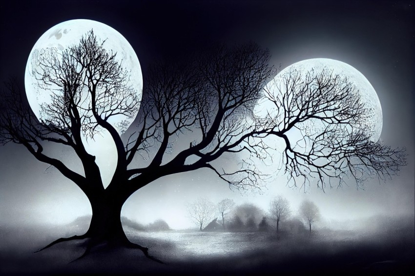 Moonlit Gothic Tree Illustration | Hauntingly Beautiful Artwork