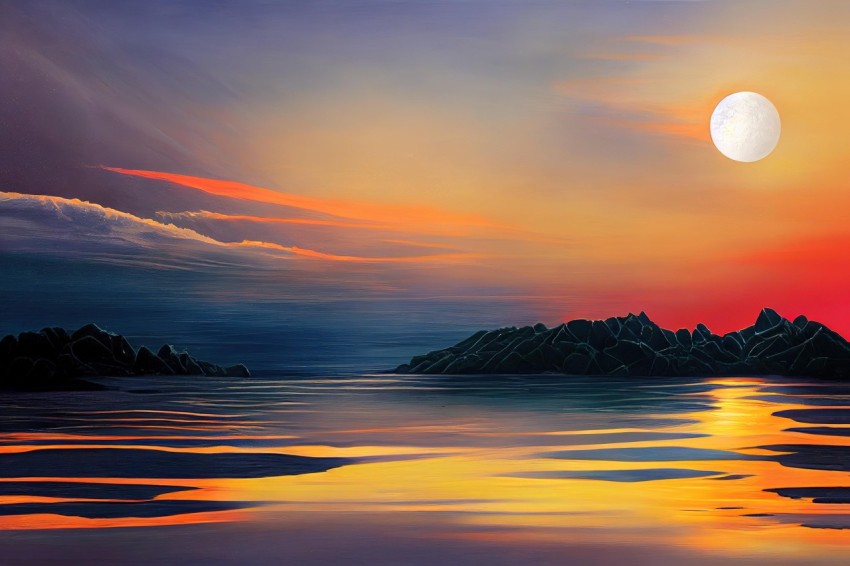 Panoramic Sunset Painting in Digital Art Style