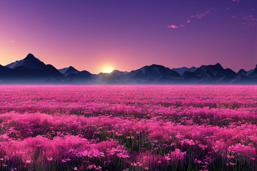 Pink Flowers Landscape Wallpaper - Surreal and Romantic