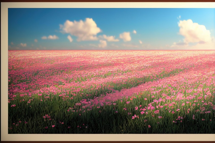 Pink Field and Sky - A Captivating Nature Artwork