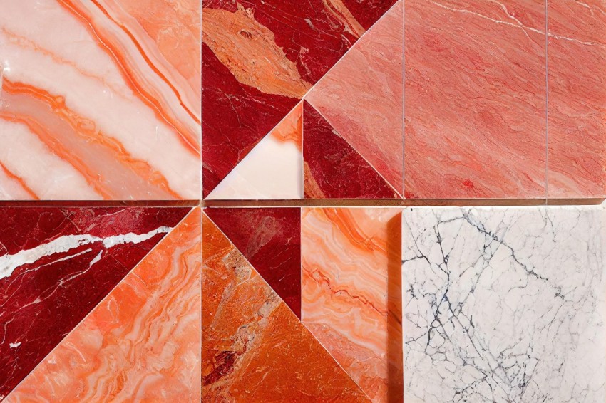 Red and Orange Marble Mosaics Wall | Geometric Compositions